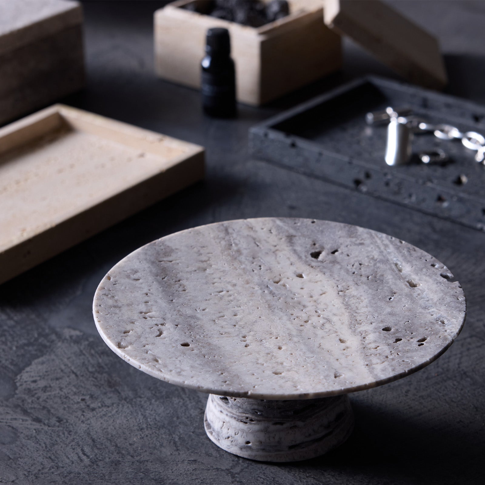 Travertine-tray circle base S / rectangle / box