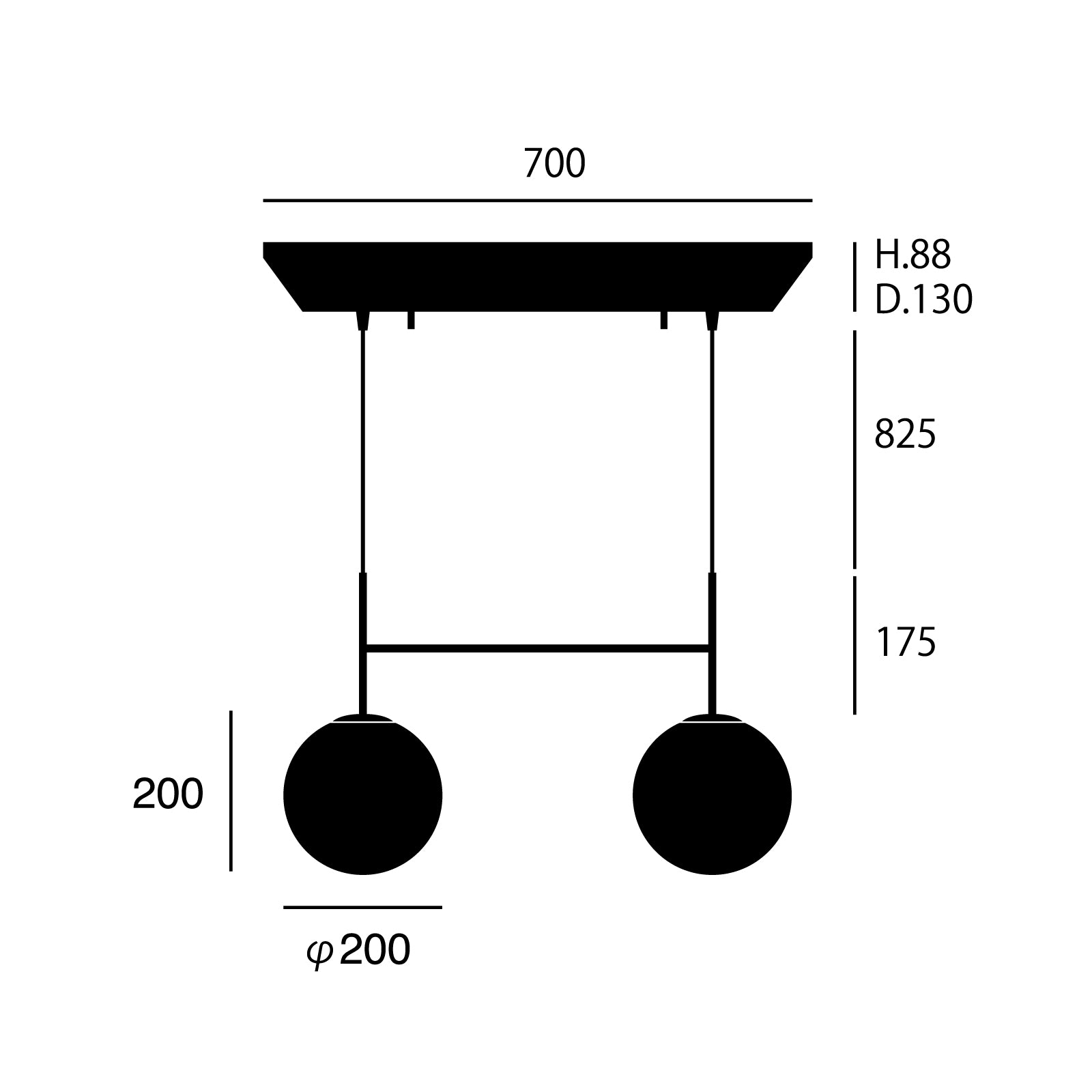 SB 2-pendant light (M) サイズ詳細（単位：mm）