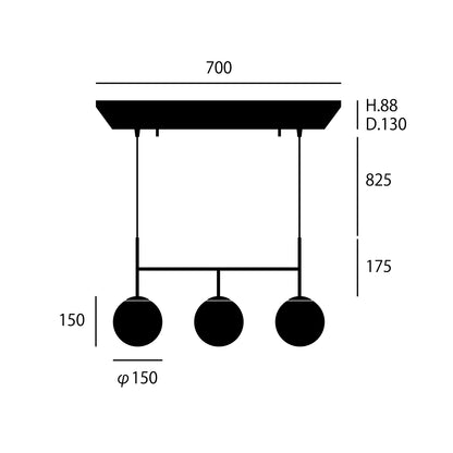 SB 3-pendant light (S) サイズ詳細（単位：mm）