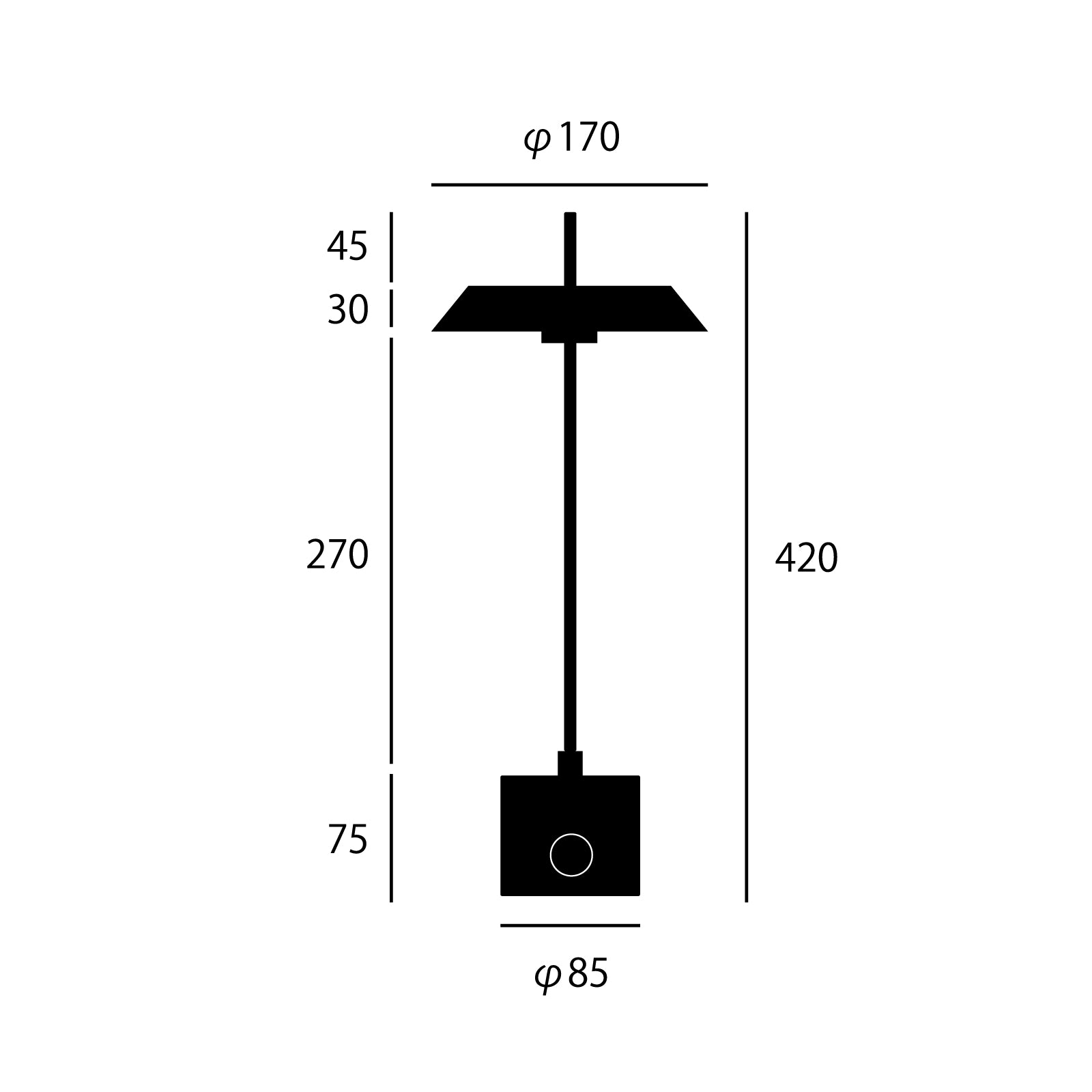 Innocence LED-table lamp（L）サイズ詳細（単位：mm）